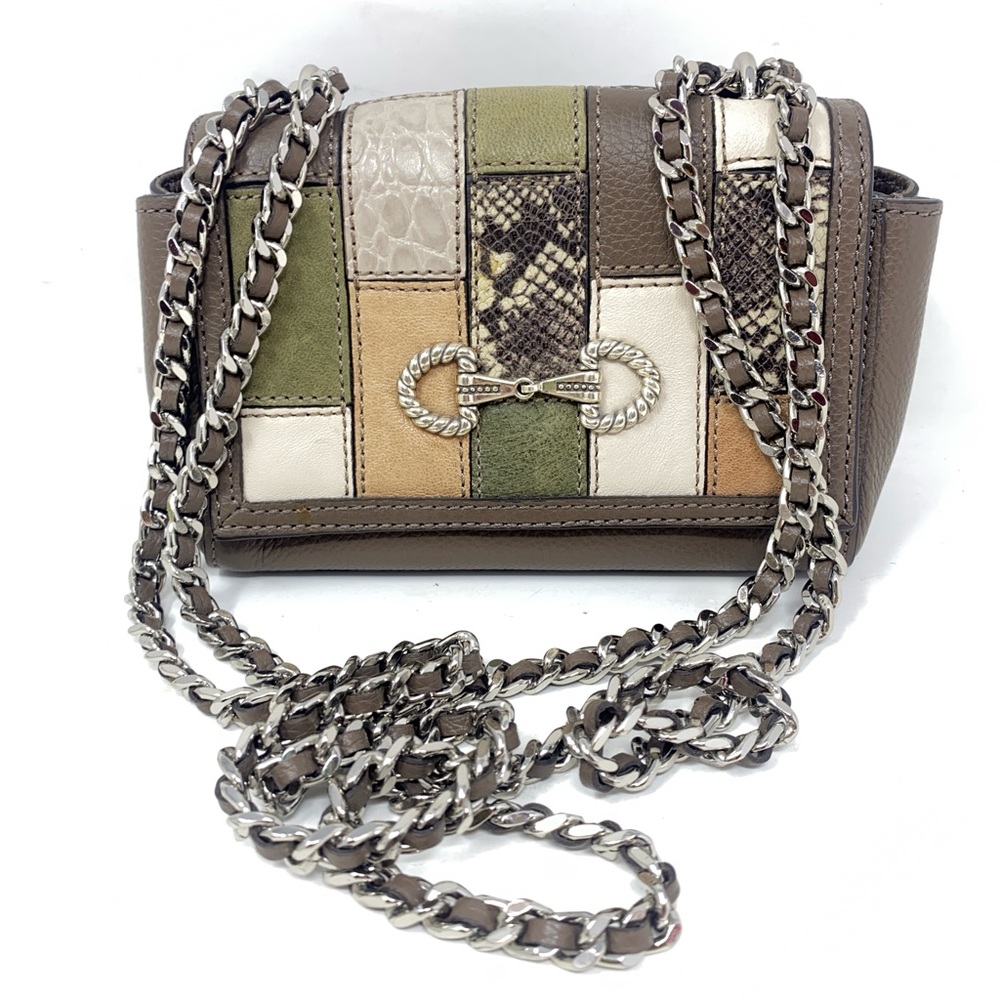 Brighton Patchwork Leather Crossbody in Olive, Taupe & Cream